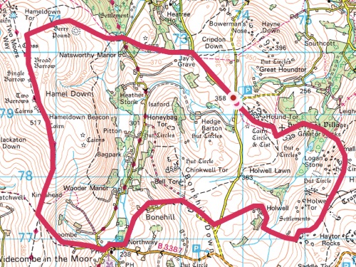 Dartmoor wild camping and walking route map
