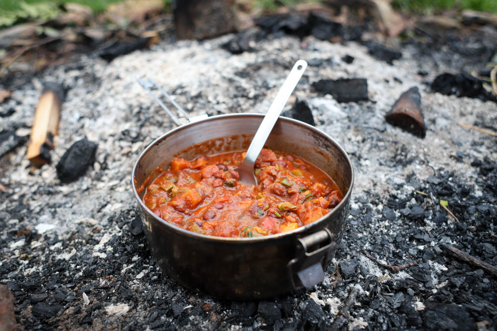 Sweet potato black bean campfire chilli