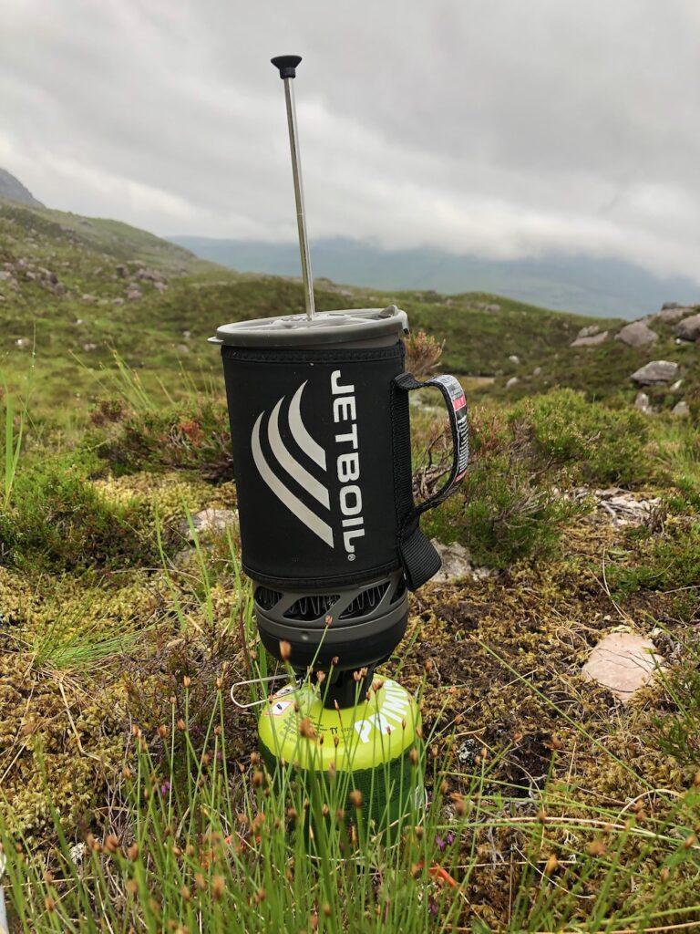 Camping coffee with the jetboil french press attachment