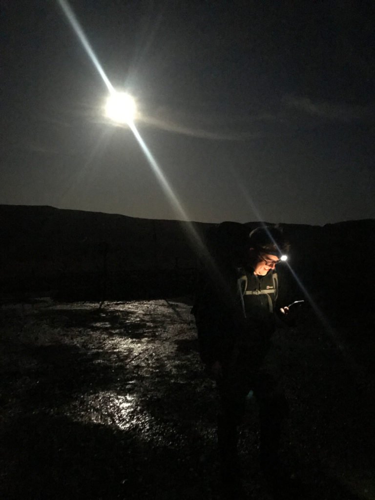 Moonlight in the Carneddau as we set off for our first night wild camping