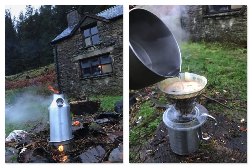 Kelly Kettle V60 coffee outside the bothy