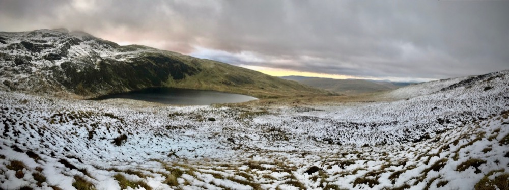 Spectacular snowy view above Llyn Llygad-Rheidol 