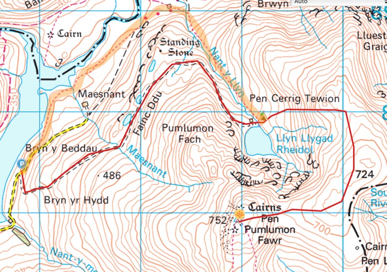 Plynlimon wild camping OS map