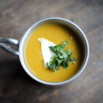 Dehydrated butternut squash soup with red lentils and ras el hanout