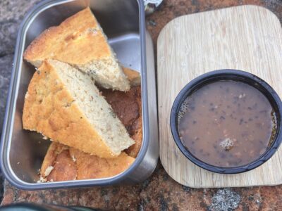 masa harina cornbread with black bean soup