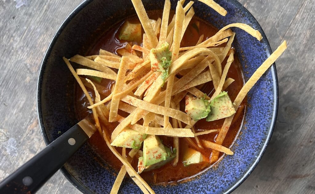 tortilla soup with salsa macha - easy to make tortilla soup
