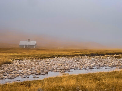 Culra bothy in the mist.