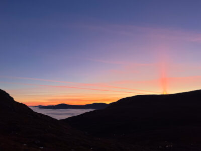 Crepuscular ray of the rising sun.