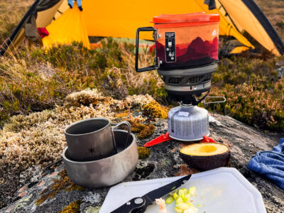 Camp cooking from our mossy rock.