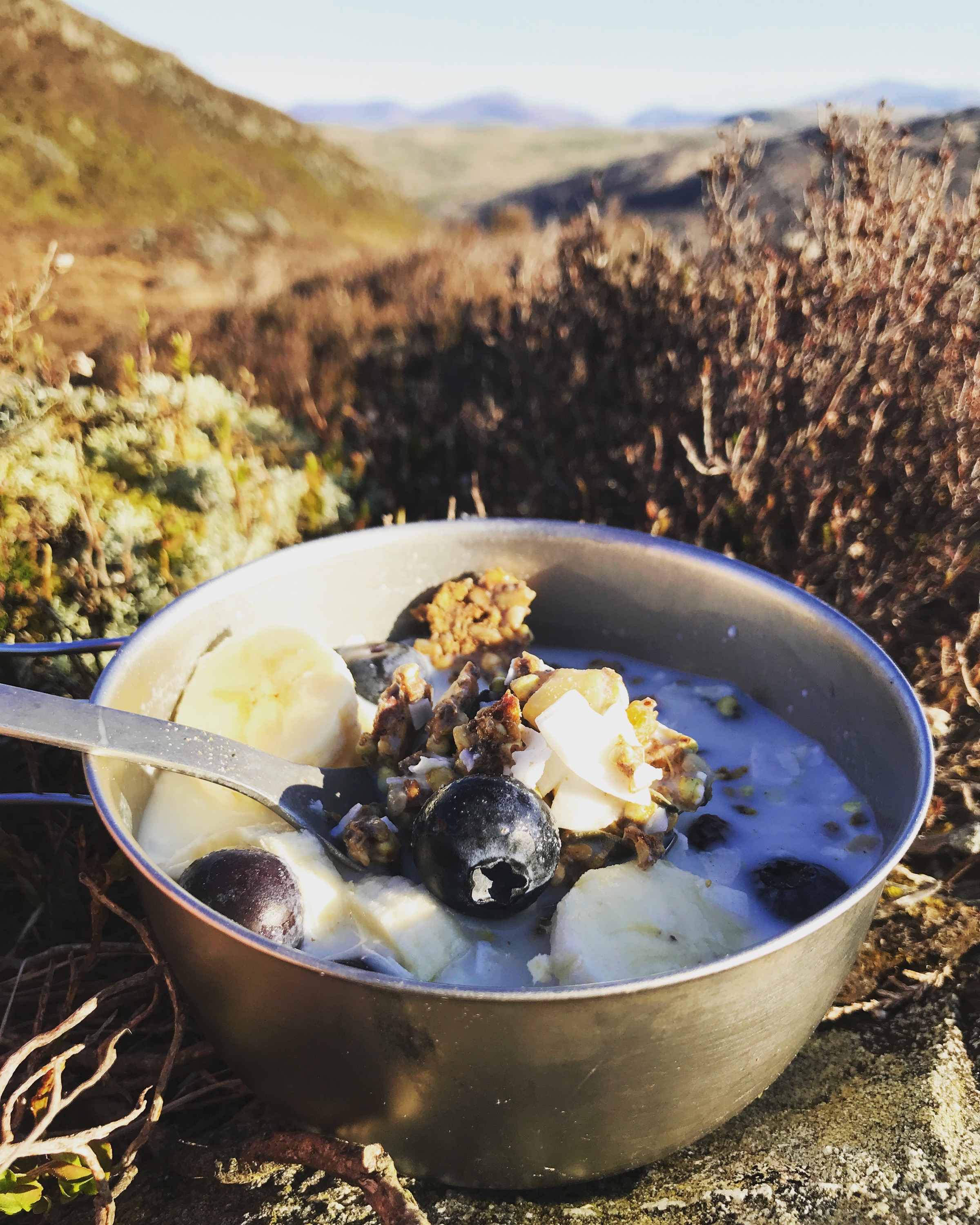 Wild camping breakfast - raw sprouted buckwheat granola